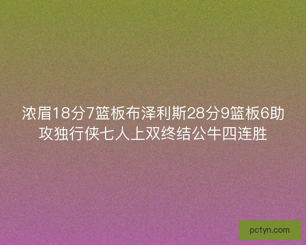 浓眉18分7篮板布泽利斯28分9篮板6助攻独行侠七人上双终结公牛四连胜